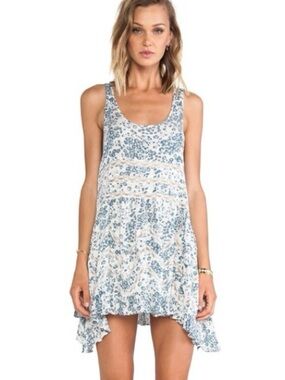 Intimately Free People White Blue Floral Voile Lace Trapeze Swing Tunic Dress